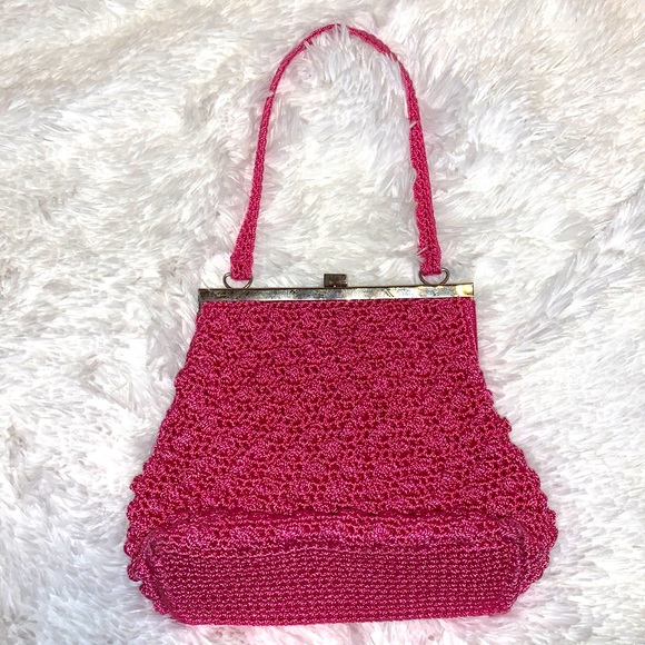 Retro hot pink crochet purse - Picture 1 of 9